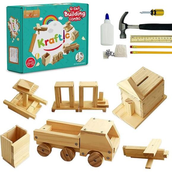 Woodworking Building Kit for Kids and Adults, with 6 Educational